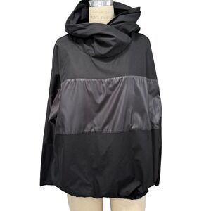 Burcu Aslan Black Hooded Mixed Media Pullover Top Balloon Hem Womens 12 Size 44